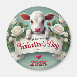Cute Calf Holding Valentine's Day Greeting Banner Magnet