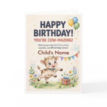 Cute Calf Personalized Birthday Card for Kids