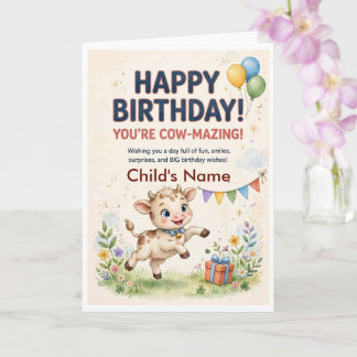 Cute Calf Personalized Birthday Card for Kids
