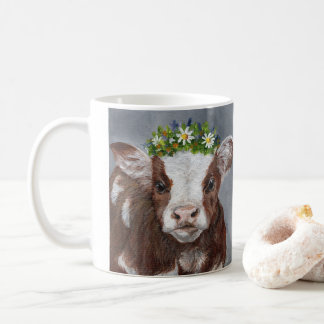 Cute calf with flower crown coffee mug