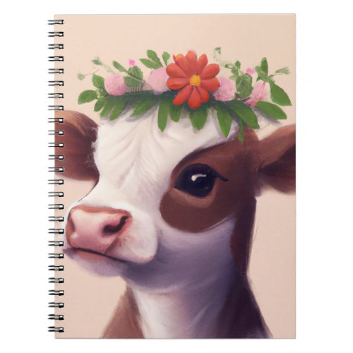 Cute Calf with Flower Crown Notebook