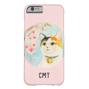 Cute Calico Cat and Flowers   Monogram Barely There iPhone 6 Case