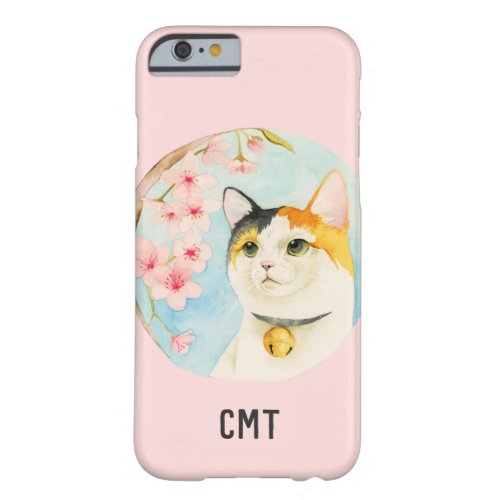 Cute Calico Cat and Flowers  Monogram Barely There iPhone 6 Case