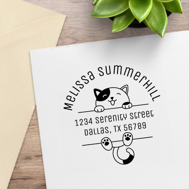 Cute Calico Cat Arch Address Rubber Stamp (Creator Uploaded)