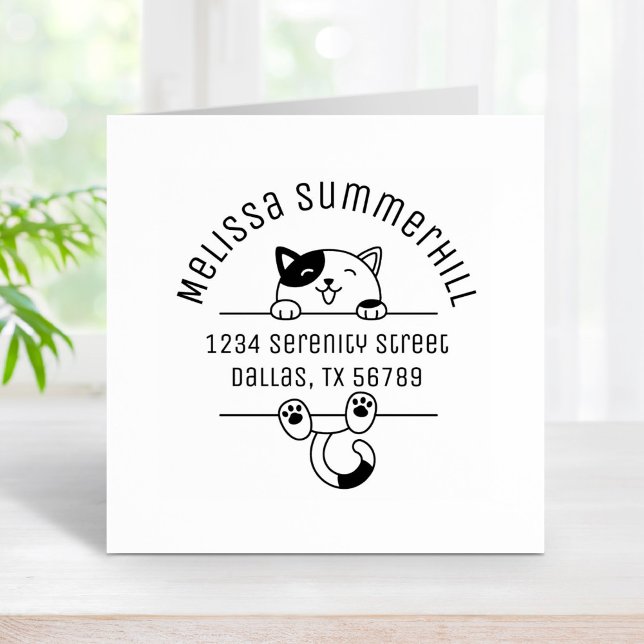 Cute Calico Cat Arch Address Rubber Stamp (Creator Uploaded)
