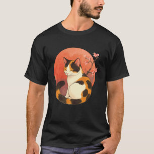 Cute Calico Cat Art Cherry Blossom Tree Japanese A T-Shirt