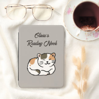 Cute Calico Cat Book Lover Personalized Gift Kindle Cover