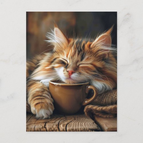 Cute Calico Cat Coffee Morning Postcard