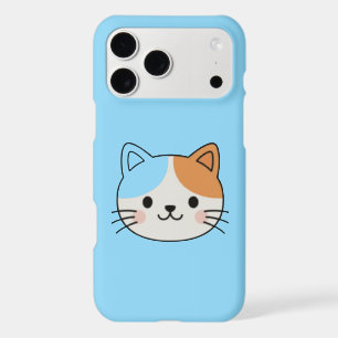 Cute Calico Cat Face Pastel Blue Minimalist iPhone 17 Pro Max Case