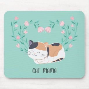 Cute Calico Cat Florals Personalized Mousepad