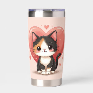 Cute Calico Cat Heart Kawaii Valentine’s Art Insulated Tumbler