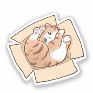 Cute Calico Cat in Cardboard Box Sticker