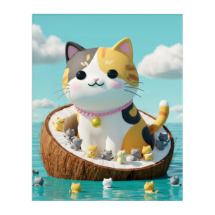 Cute Calico Cat in Coconut Island – Kawaii Ocean F Acrylic Print