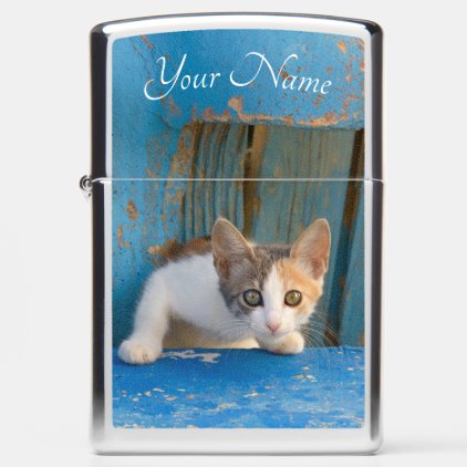 Cute Calico Cat Kitten Funny Curious Eyes - Name - Zippo Lighter