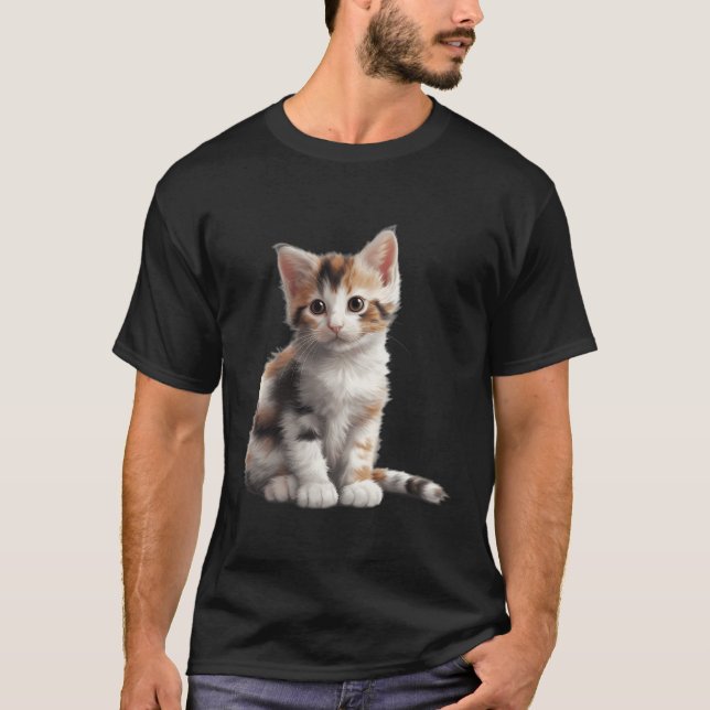 Cute Calico Cat Lover Kitten T-Shirt (Front)