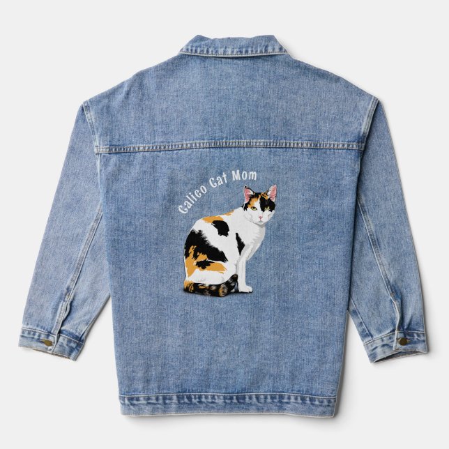 Cute Calico Cat Personalized Denim Jacket (Back)