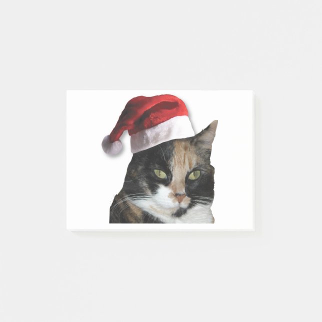 Cute Calico Cat Wearing Santa Hat Post-it Notes (Front)