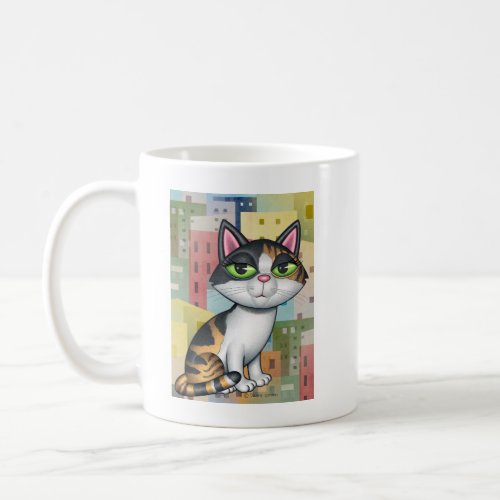 Cute Calico Cat with Cityscape  Coffee Mug