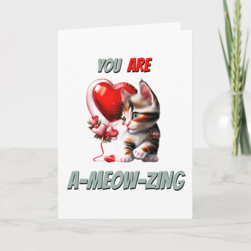 Cute calico kitten ameowzing red heart cat lovers holiday card