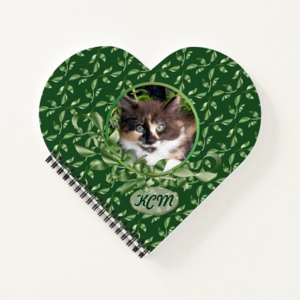 Cute Calico Kitten In a Jade Plant Monogram Notebook