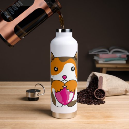 Cute Calico Kitten is Hugging A Love Balloon Water Bottle