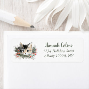 Cute Calico Kitten Winter Holiday Label