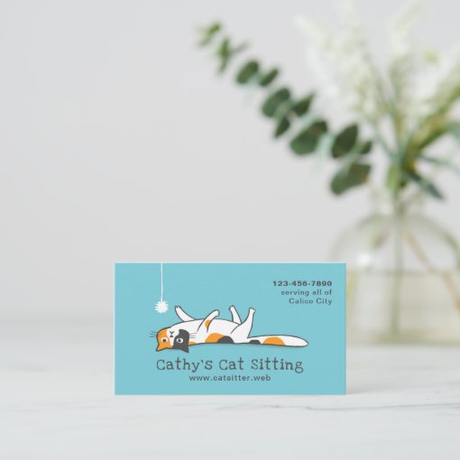 Cute Calico Kitty Cat Pet Sitting Animal Care Business Card Zazzle