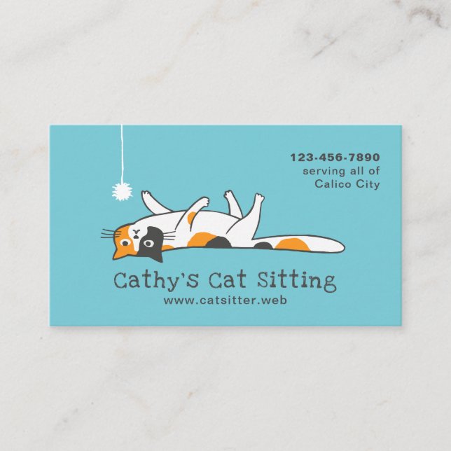 Cute Calico Kitty Cat | Pet Sitting | Animal Care Business Card (Front)