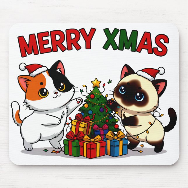 Cute Calico & Siamese Kitten Gift Mouse Pad (Front)