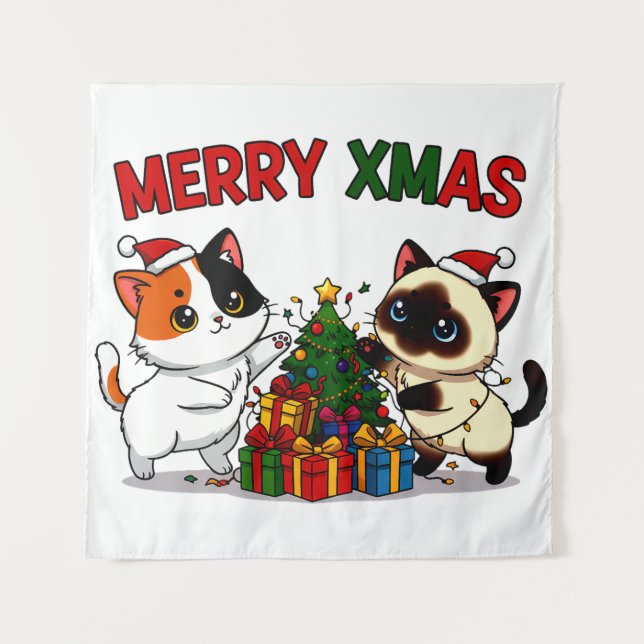 Cute Calico & Siamese Kitten Gift Tapestry (Front)