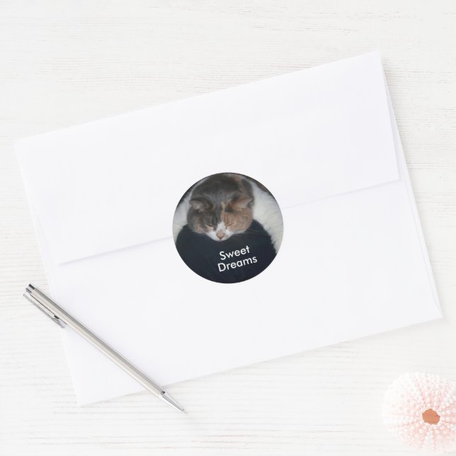 Cute Calico Sleeping Cat Over Shoulder Classic Round Sticker (Envelope)