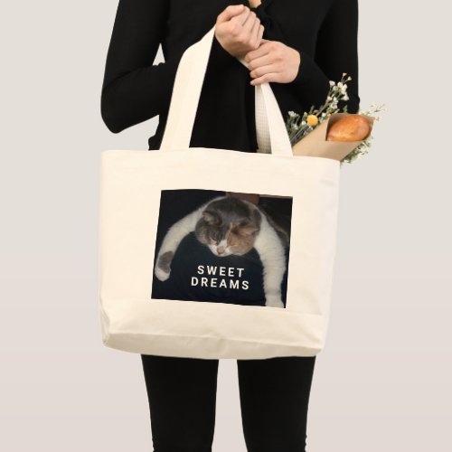 Cute Calico Sleeping Cat Over Shoulder Large Tote Bag