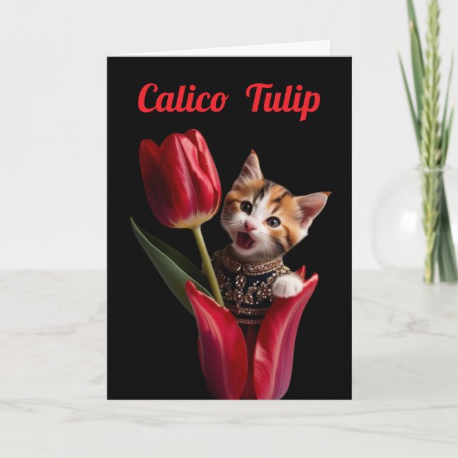 Cute Calico Tulip Greeting Card (Front)