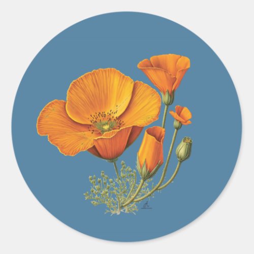 Cute California Poppy Flower Vintage Sticker Sheet