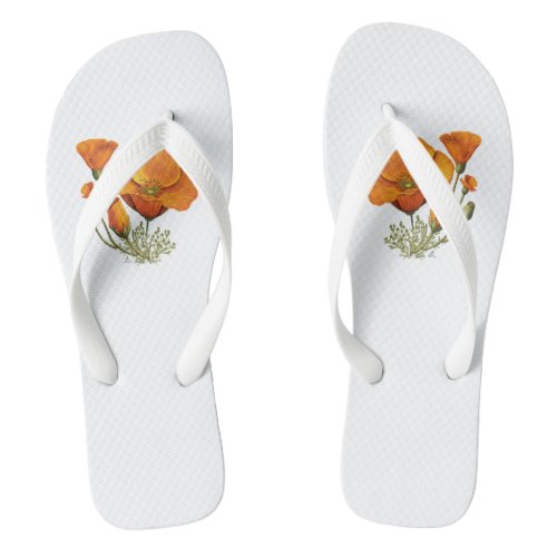 Cute California Poppy Flower Vintage Style Slaps Flip Flops