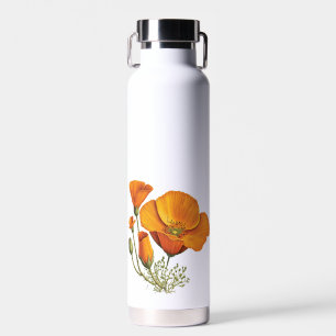 Cute California Poppy Flower Vintage Style Water Bottle