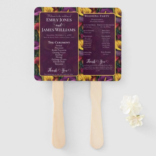 Cute Calla Lilies Sparkle Rustic Wedding Hand Fan (Front and Back)