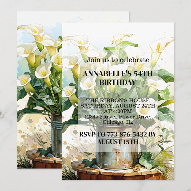 Cute Calla Lily Flowers Birthday Party Invitations (Front/Back)