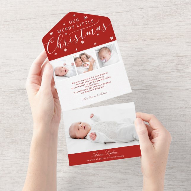 Cute Calligraphy 4 Photos Birth Announcement (Tearaway)