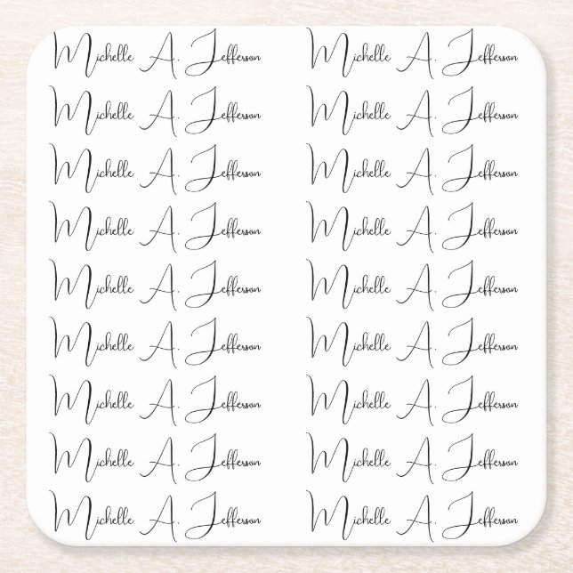 Cute Calligraphy Creative Trendy Custom Name Square Paper Coaster (Front)