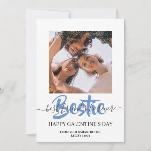 Cute Calligraphy Happy Galentines day bestie Photo Holiday Card