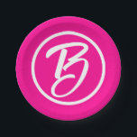 Cute Calligraphy Monogram Letter Hot Pink Paper Plates<br><div class="desc">Another bold paper plate by JessicaAmber. This round plate features a hot pink and white color scheme. The main element is the calligraphy monogram initial inside a white circle, which you can edit. The dollcore aesthetic will be perfect for your teen daughter's Sweet 16 birthday party. Browse my collection for...</div>