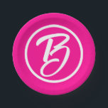 Cute Calligraphy Monogram Letter Hot Pink Paper Plates<br><div class="desc">Another bold paper plate by JessicaAmber. This round plate features a hot pink and white color scheme. The main element is the calligraphy monogram initial inside a white circle, which you can edit. The dollcore aesthetic will be perfect for your teen daughter's Sweet 16 birthday party. Browse my collection for...</div>