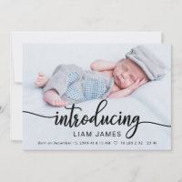 Cute Calligraphy Photo Birth Announcement Cards