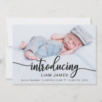 Cute Calligraphy Photo Birth Announcement Cards