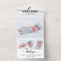 Cute Calligraphy Photo Birth Announcement Cards