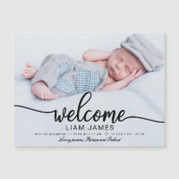 Cute Calligraphy Photo Birth Announcement Cards