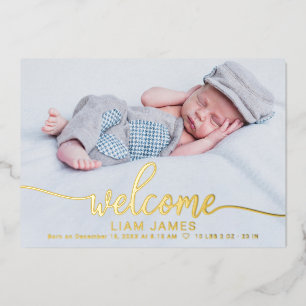 Cute Calligraphy Photo Birth Announcement Cards