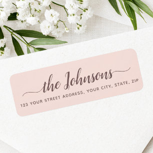 Cute calligraphy script blush pink return address label