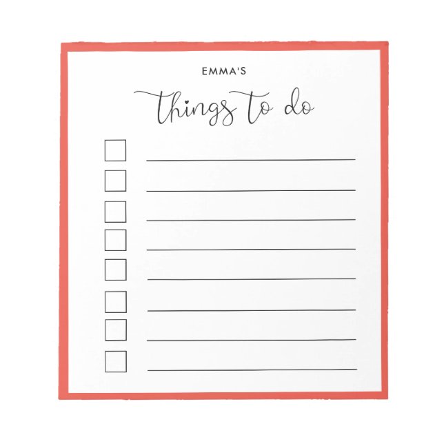 Cute calligraphy Things To Do list Notepad (Front)